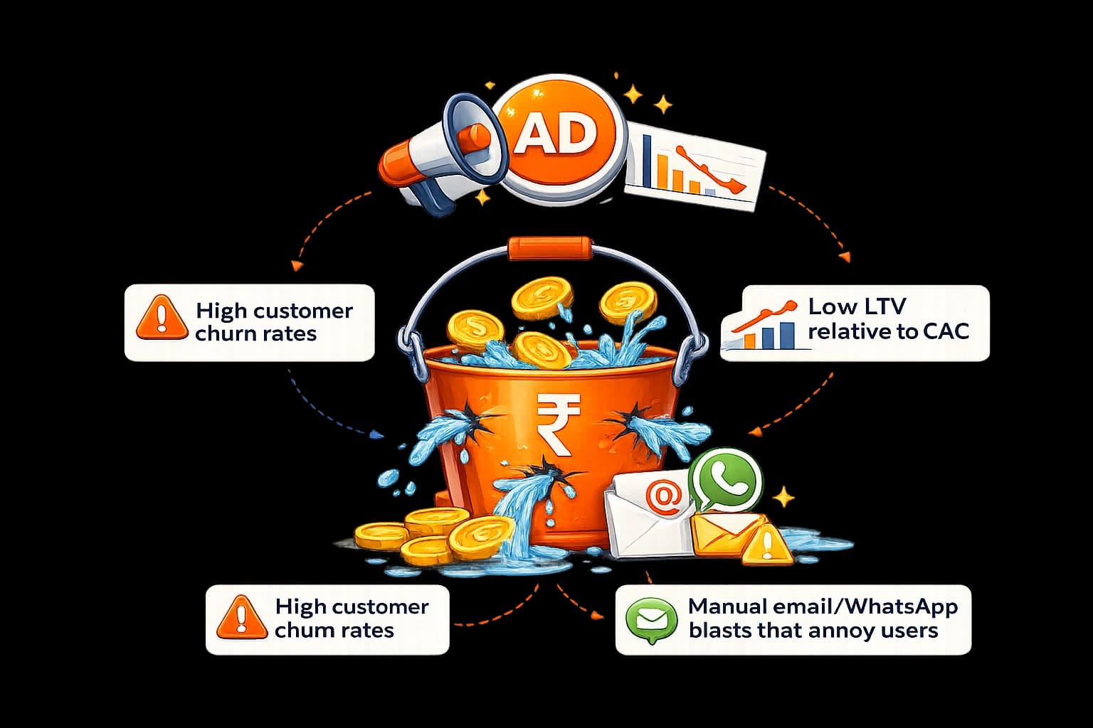 You're building a business on a leaky bucket. Here is why your LTV is flat. - D2C Business Challenge
